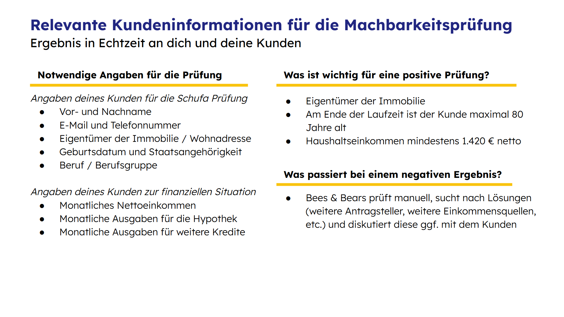 Relevante Kundeninformationen für die Machbarkeitsprüfung